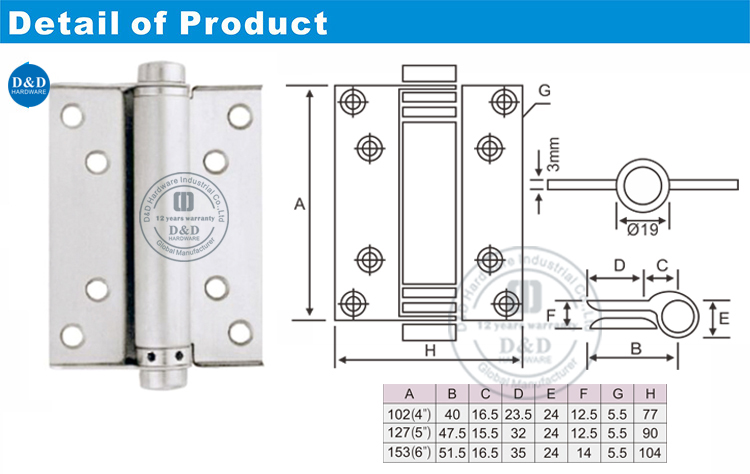 Ação única Spring Hinge-DDSS037-D&D Hardware