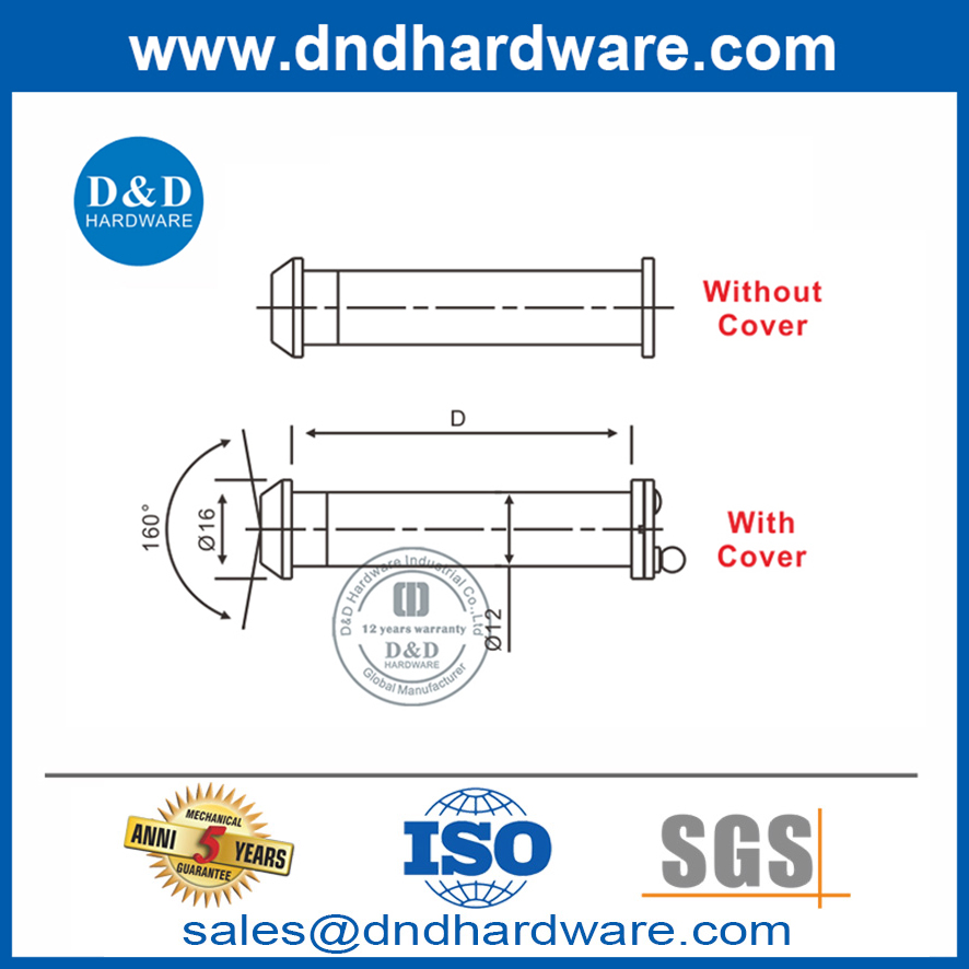 Visor ocular de porta de segurança de liga de zinco de 160 graus para porta de madeira-DDDV001