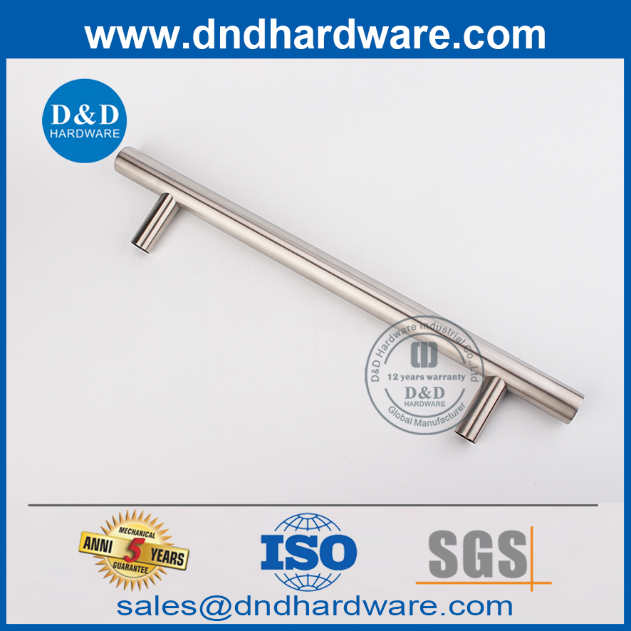 Barra T de aço inoxidável prateado e puxador de lado único para porta de vidro de entrada-DDPH021