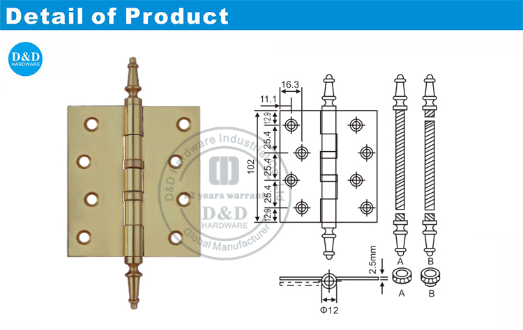 Messing-Kirchtür-Tip-Tür-Scharnier-ddbh002-d & d-Hardware