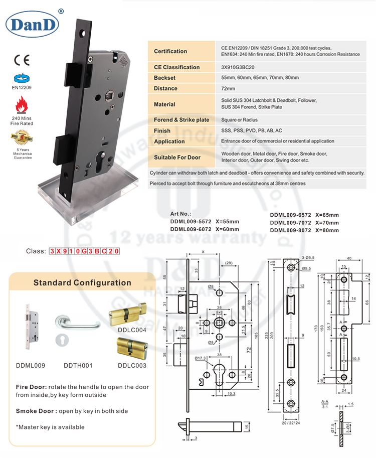 Hardware Europeo Black Mortise Lock-D&D