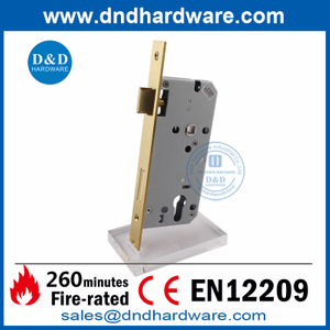 BS EN12209 Cerradura de puerta de guillotina de seguridad con clasificación de fuego de latón satinado-DDML009