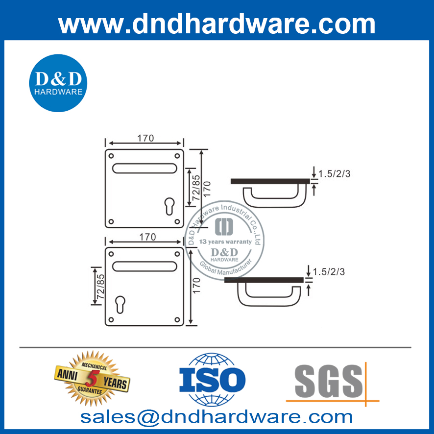 Tiradores de puerta interior tipo cuadrado de acero inoxidable con placa posterior-DDTP001