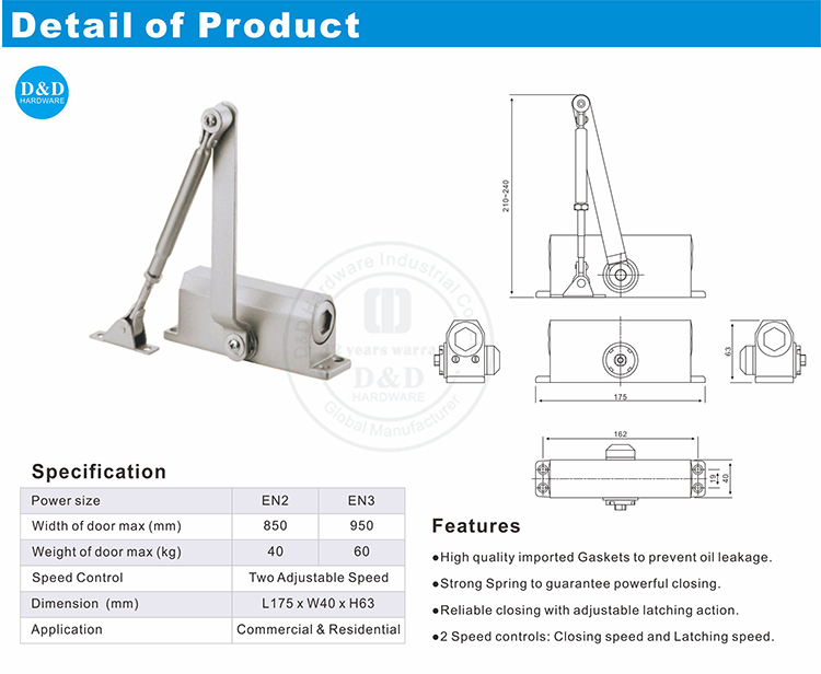 Puerta comercial Closer-DDDC001-D & D Hardware