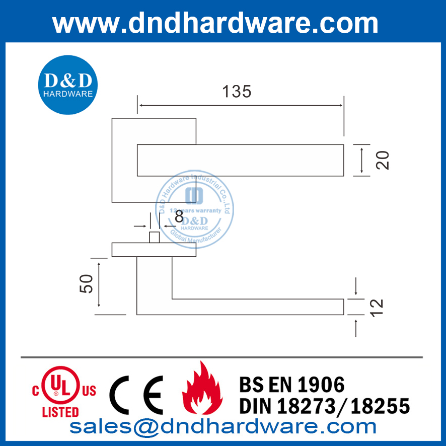 Maçaneta de porta interna quadrada de aço inoxidável personalizada moderna-DDTH020