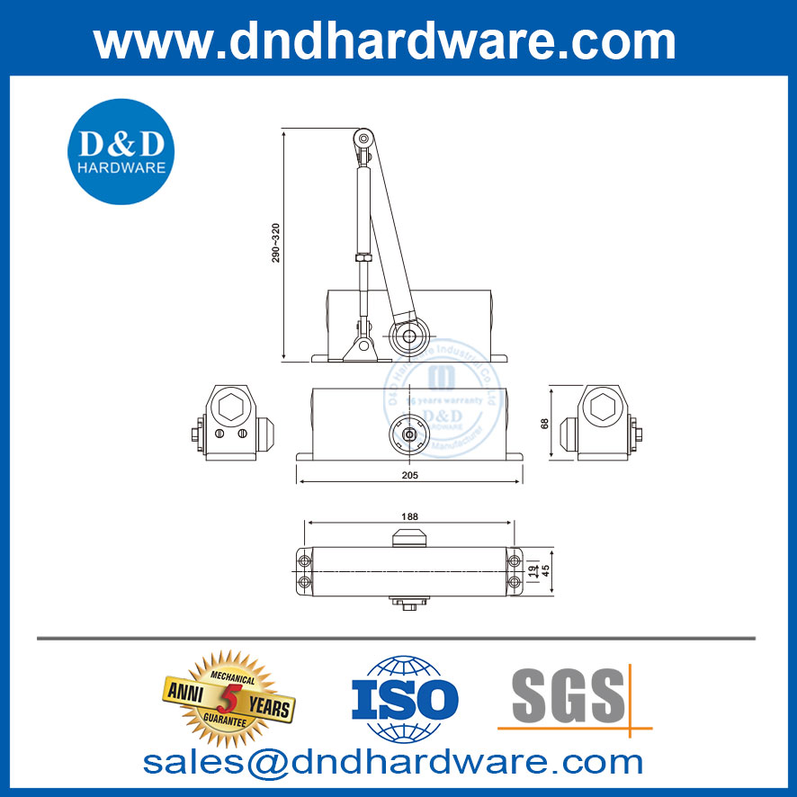 ประตูใกล้ชิดฮาร์ดแวร์อลูมิเนียมอัลลอยด์ใกล้ชิดกับ Hold Open-DDDC003