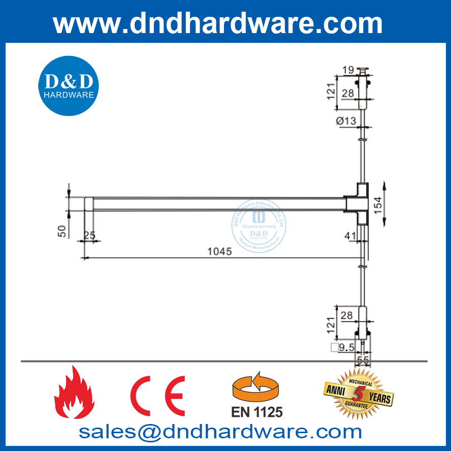 สองจุดล็อคประตูฉุกเฉินสองครั้ง Escape Panic Push Bar Ce EN1125-DDPD028
