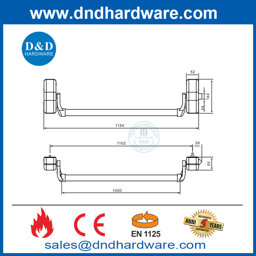 EN1125 PUSH Cross Bar ประเภทยุโรปประเภทล็อค Panic Exit Device-DDPD021