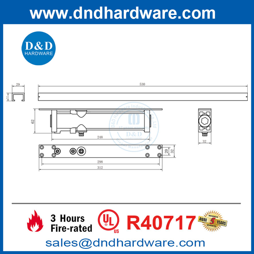 UL Fire Resistance Dual Swing 150 องศาการควบคุมประตูใกล้โรงงาน Hardware DDDC054