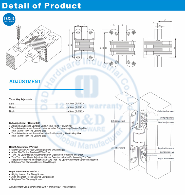 Perangkat Keras Penyesuaian engsel 3D-D & D