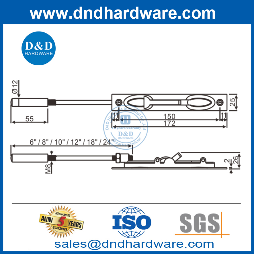Parafuso de porta embutido manual de aço inoxidável oculto para porta de metal-DDDB011
