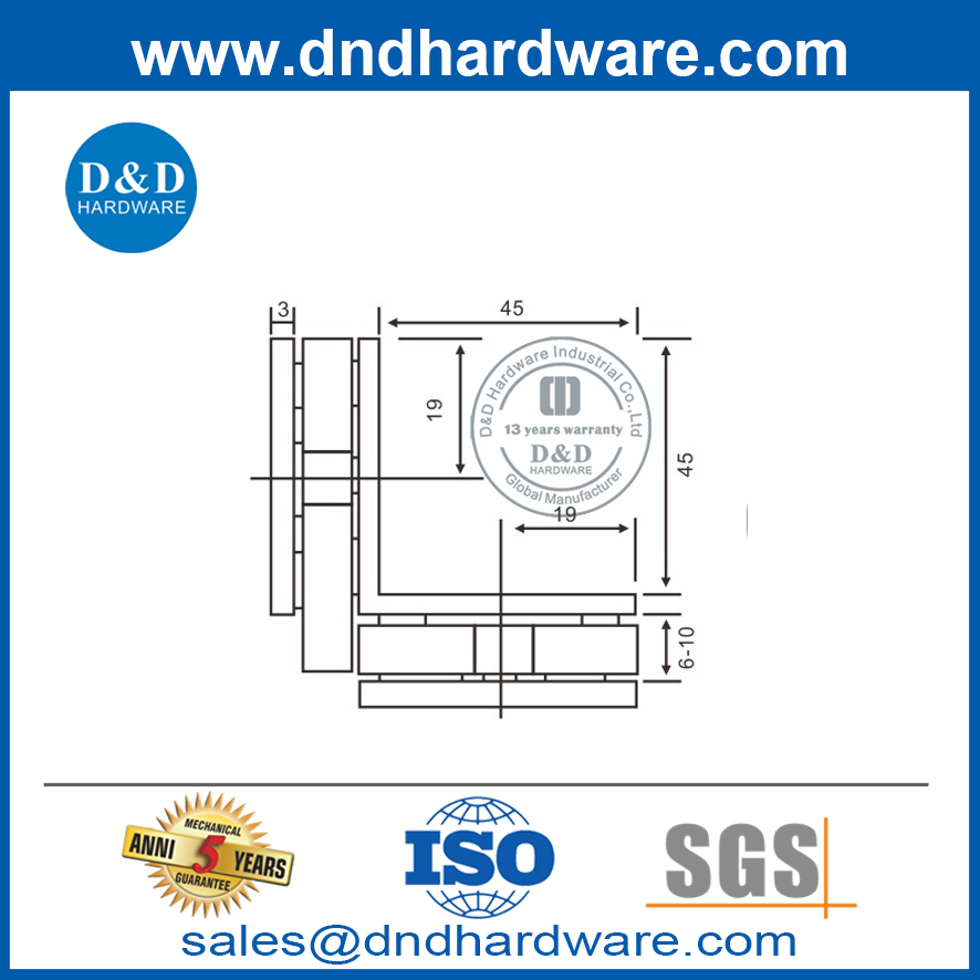 Braçadeiras de vidro de 90 graus de segurança AISI 304 para porta de vidro de chuveiro-DDGC005