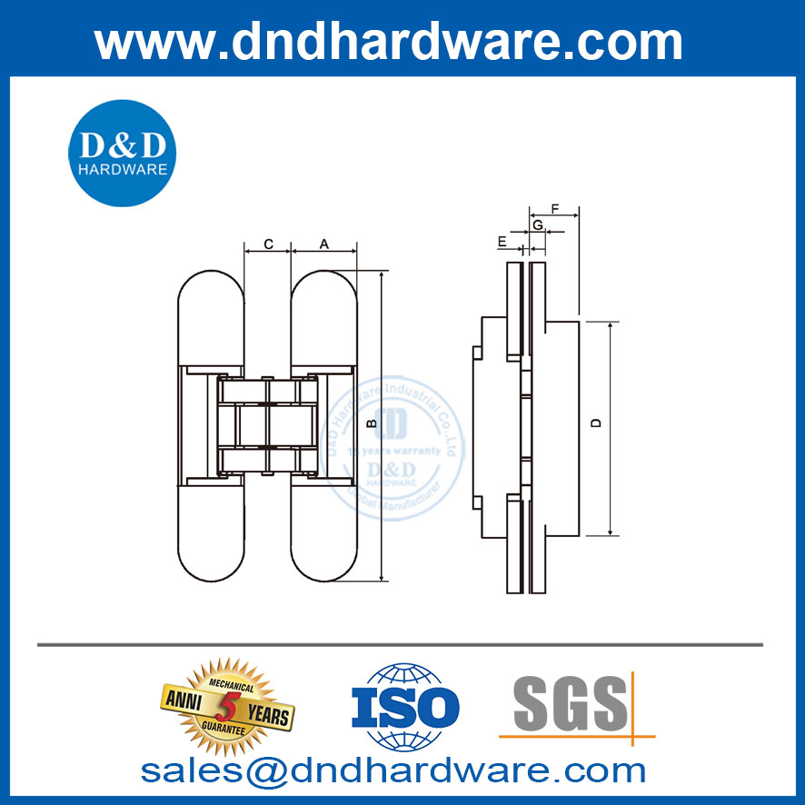 โลหะผสมสังกะสีและบานพับประตูที่ซ่อนอลูมิเนียม 3D ปรับบานพับที่มองไม่เห็น DDCH011