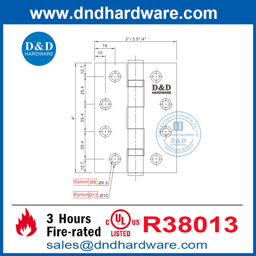 Silver UL อยู่ในรายการโลหะสแตนเลส 316 บานพับก้นผู้ผลิต DDSS001-FR-4X3X3.0