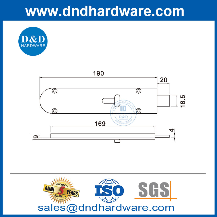 สลักเกลียวประตูทองเหลืองนิกเกิลซาตินด้านในประตู Bolt-DDDB028