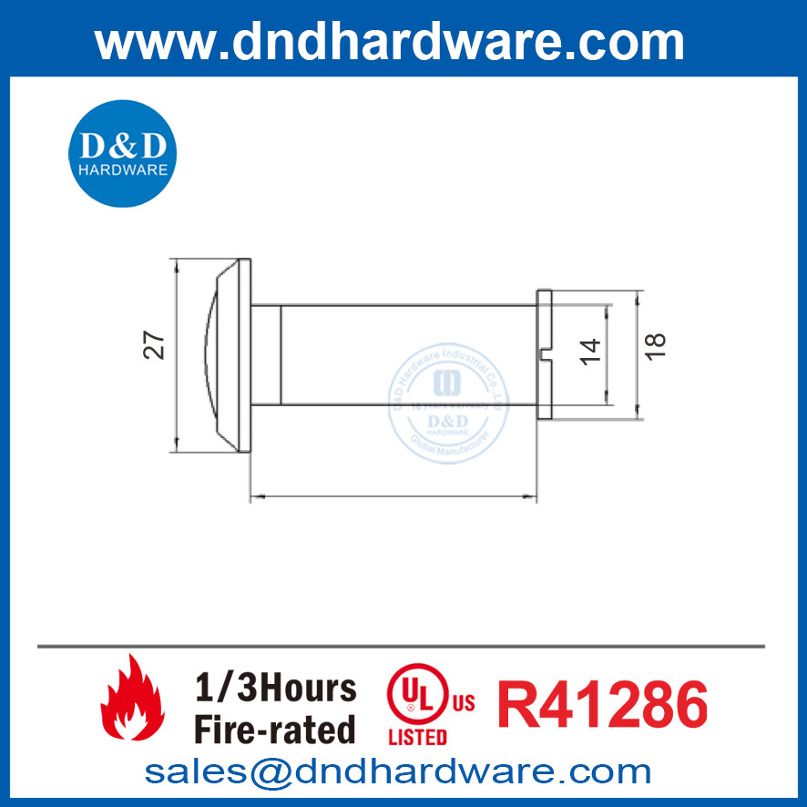 UL ที่ระบุไว้ในตัวชมประตูไฟมุมกว้างทองเหลืองพร้อมมุมมอง 180 องศามุม DDDV009