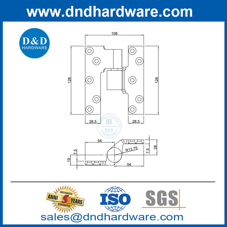 สแตนเลสสตีลบานพับประตูเดือยกลางสำหรับงานหนัก ddss069
