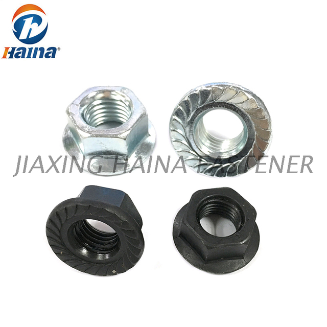 Écrou dentelé DIN6923 de bride de sortilège de la catégorie 4 Garde 8 galvanisé simple noir