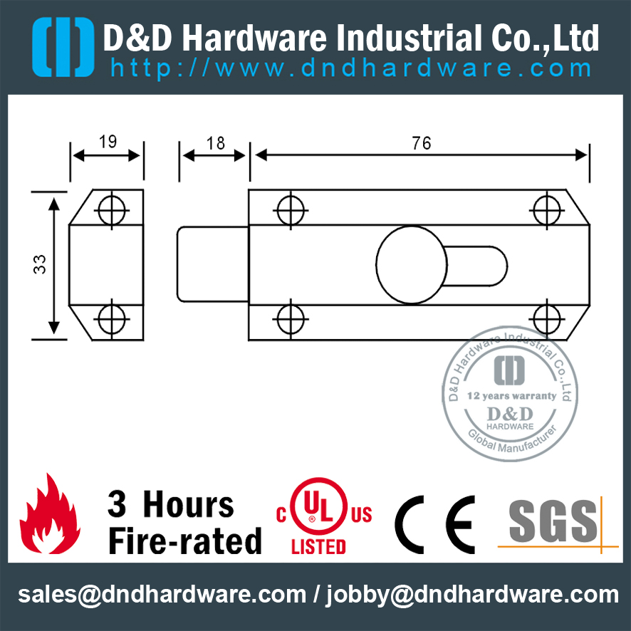 Emas Disepuh Mortise Brass Door Bolt untuk Metal Door-DDDB017