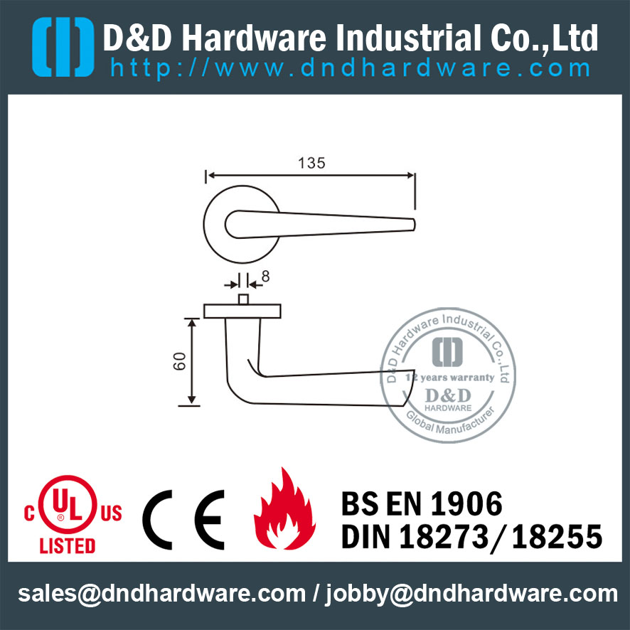 Stainless Steel 304 Modern Lever Handle di Rose Jenis Welding untuk Logam Commercial Door-DDTH034