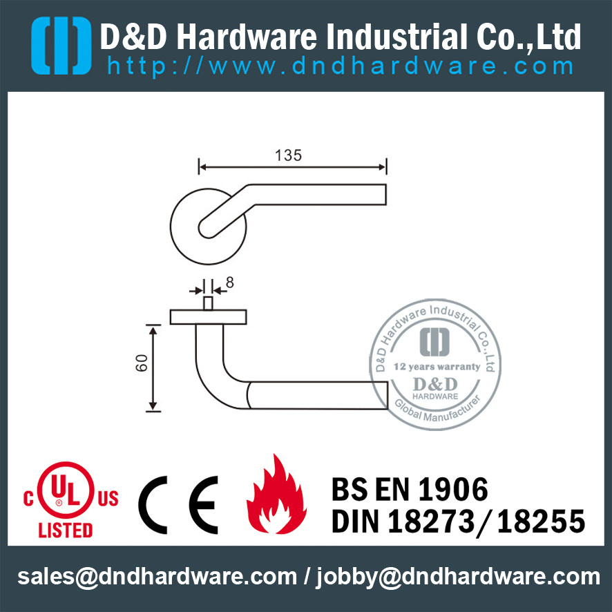 SS304 Hollow Tube Mitred Shape Lever Handle untuk Exterior Steel Door-DDTH015