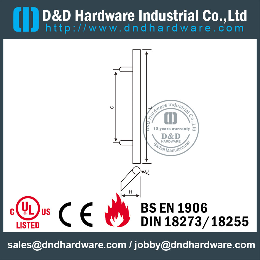 316グレード "T"バーステインプルハンドル - インテリアシャワードア用 - DDPH020-B