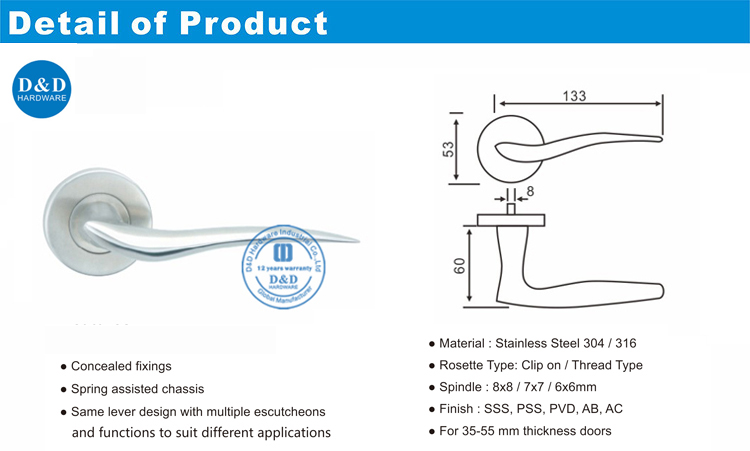 Tuas Pintu Bedroom Handle-DDSH003 - D & D Hardware