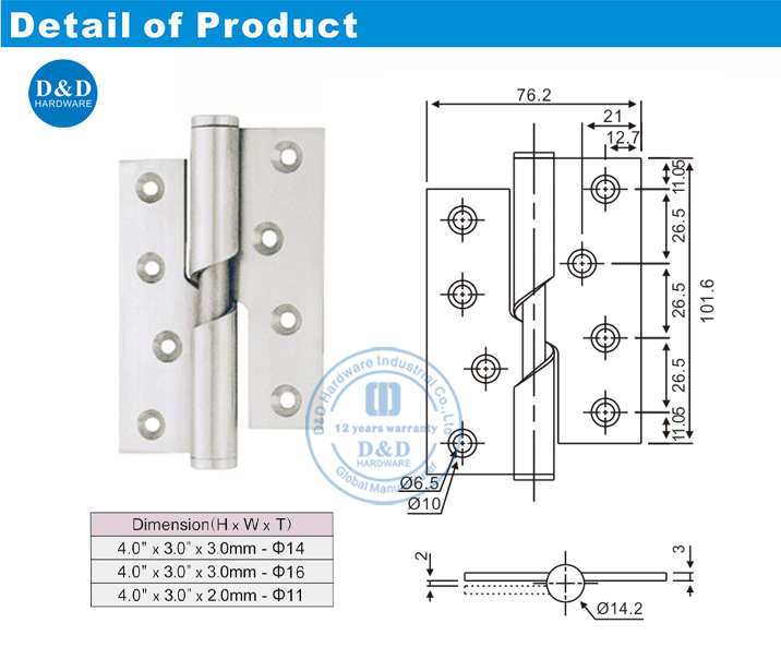 Hardware de porta de aço inoxidável em aço inoxidável