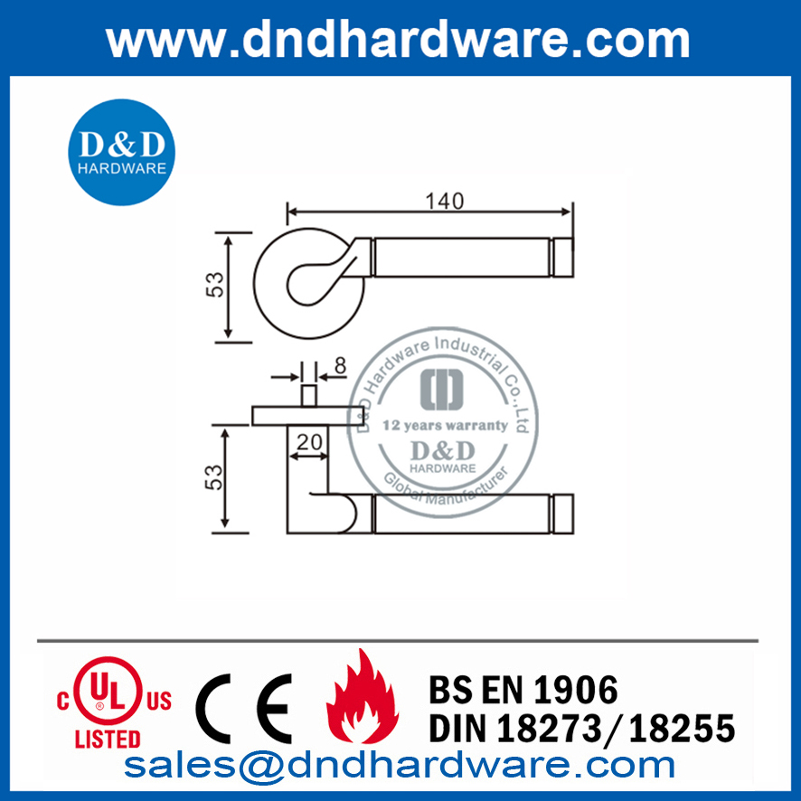 SS304 Putaran Solid Tuas Pintu Eksterior Mortice Sash Lock Handle-DDSH047