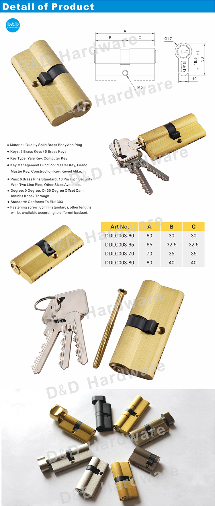 Satin Brass Lock Cylinder-DDLC003-D & D Hardware