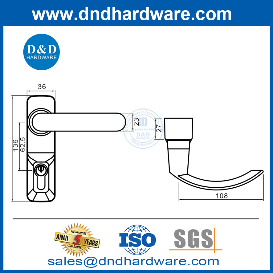 โลหะผสมโลหะผสม Chrome Nickel Escutcheon Lever สำหรับ Metal Wood Door-DDPD041