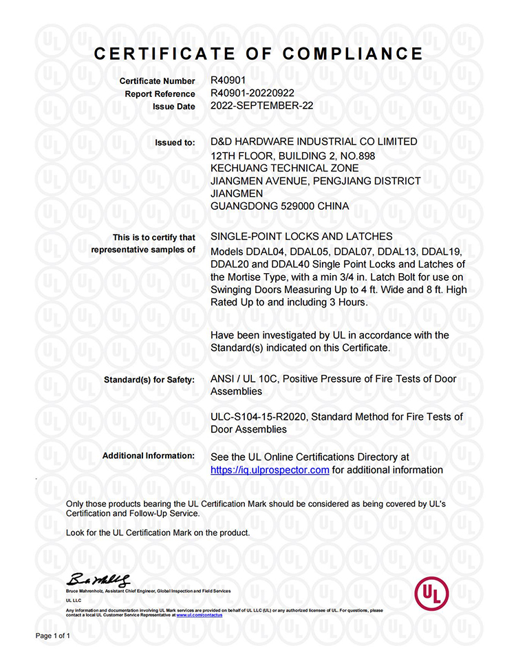 สแตนเลส 304 ul ansi เกรด 1 fireproof ประตูเข้าประตูร่องล็อค DDAL04 F04