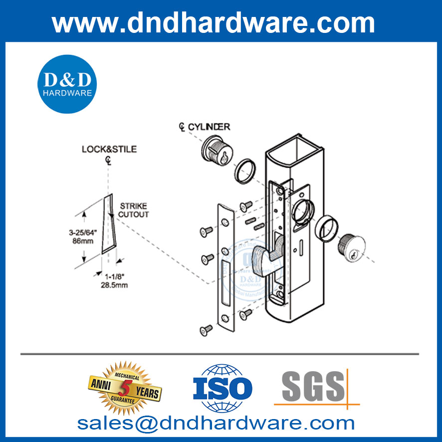 ชุดเดดล็อคสายฟ้าสแตนเลสสตีลพร้อมกับกระบอกสูบคีย์รั้ว DDML042