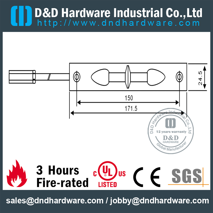 Edelstahl Grade 304 langer bündiger Türriegel für vordere Metalltür-DDDB011