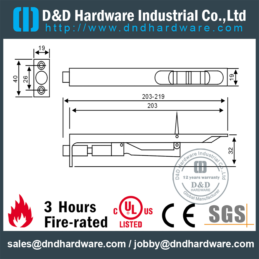 Kuningan Heavy Duty Flush Bolt untuk Internal Wooden Door-DDDB002