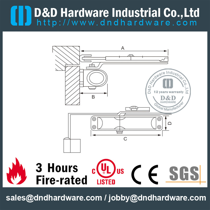 用于内金属门的商用调节标准臂防火闭门器 –DDDC001