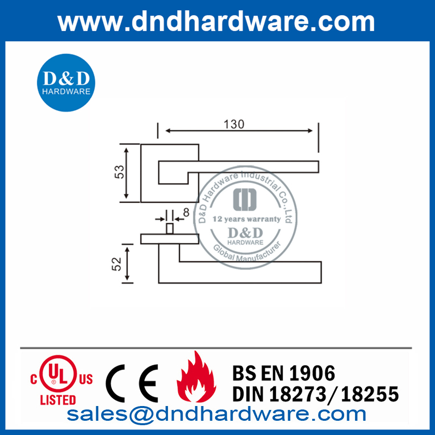 Mejor Manija de Puerta Interna de Rosa Cuadrada de Acero Inoxidable Personalizada-DDSH037