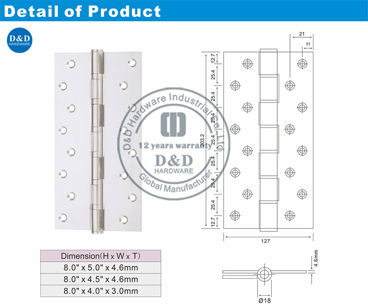 Hardware de dobradiça de DDSS054-D & D de porta pesada