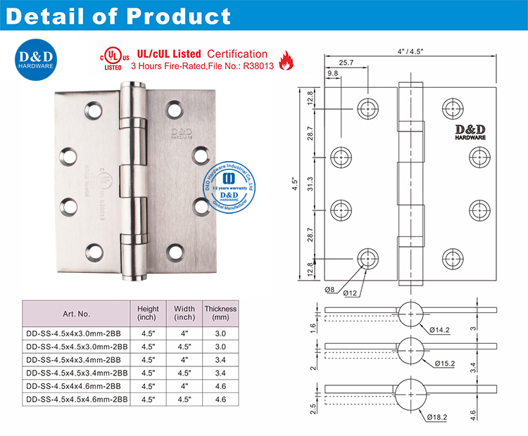 Porta de aço inoxidável dobradiça-ddss002-fr-4,5x4x3.4-d & d hardware