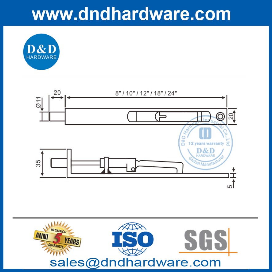 Perno empotrado oculto de latón macizo de seguridad para puerta delantera-DDDB002