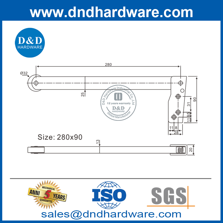 Dispositivo coordinador universal de doble puerta de acero inoxidable - DDDR002-B