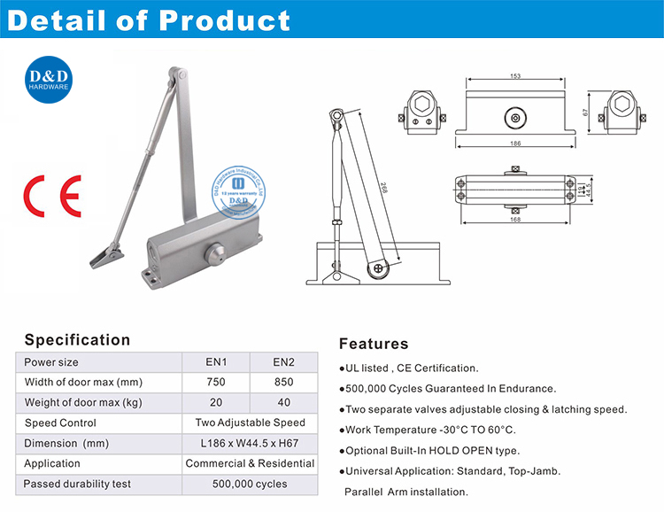 CE Internal Door Closer-D&D Hardware