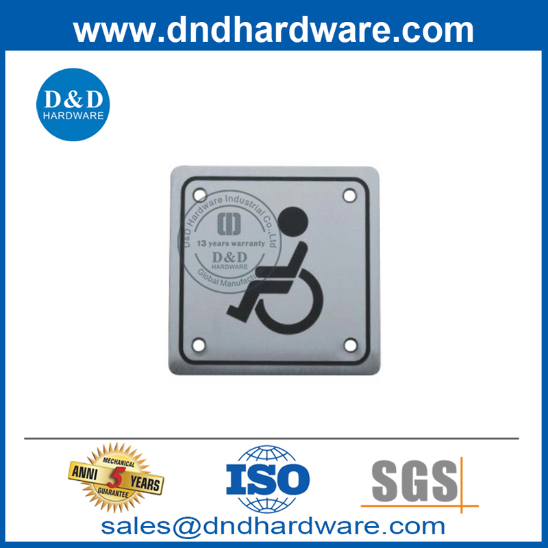 Placa de sinalização de porta de banheiro desabilitada de aço inoxidável tipo quadrado-DDSP