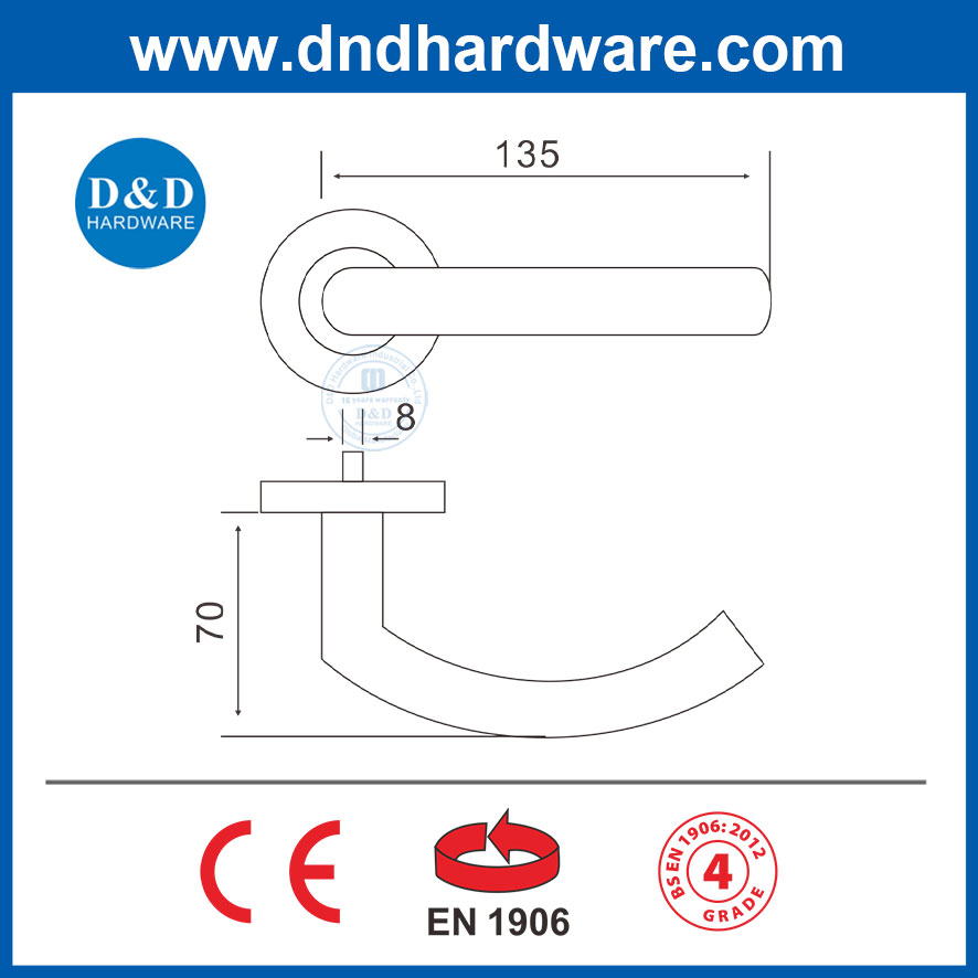 คันโยกทองเหลืองซาตินมือจับ EN1906 สแตนเลสประตูหน้าประตูมือจับ DDTH011