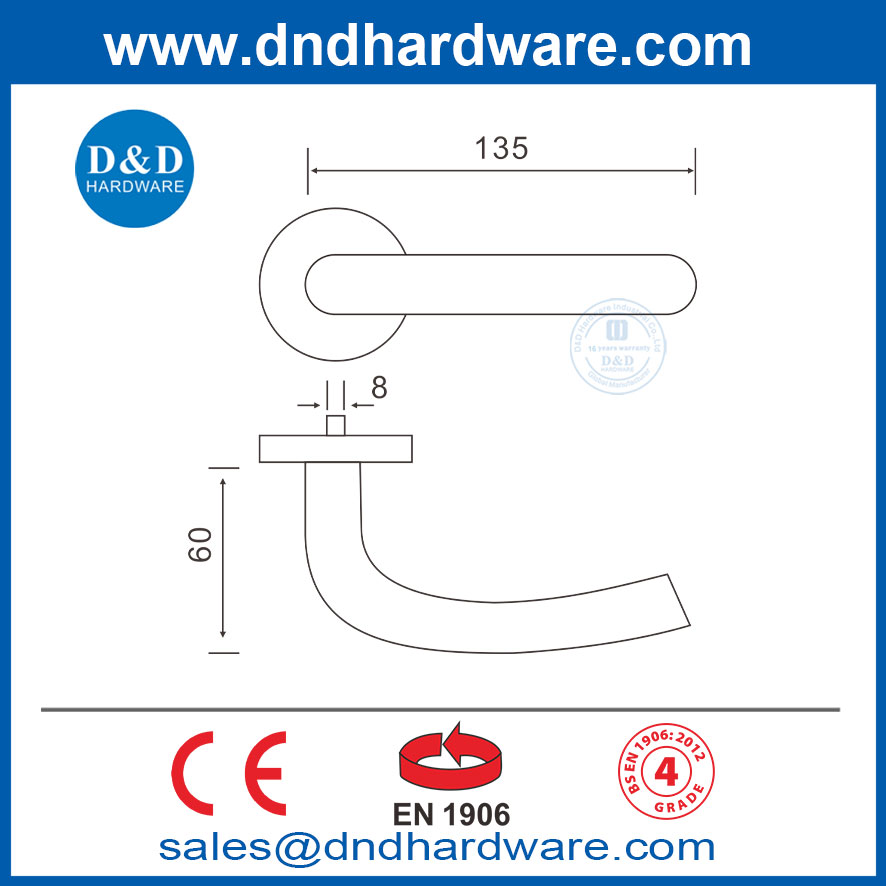 คันโยกประตูทางเข้า EN1906 คันโยกสแตนเลสประตูที่จับภายใน DDTH004