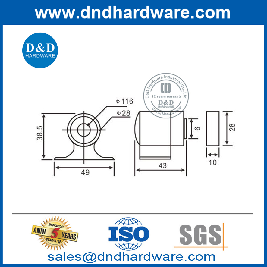 สแตนเลสสตีลแมตต์ประตูแม่เหล็กสีดำหยุดสำหรับประตูภายนอก DDDS033