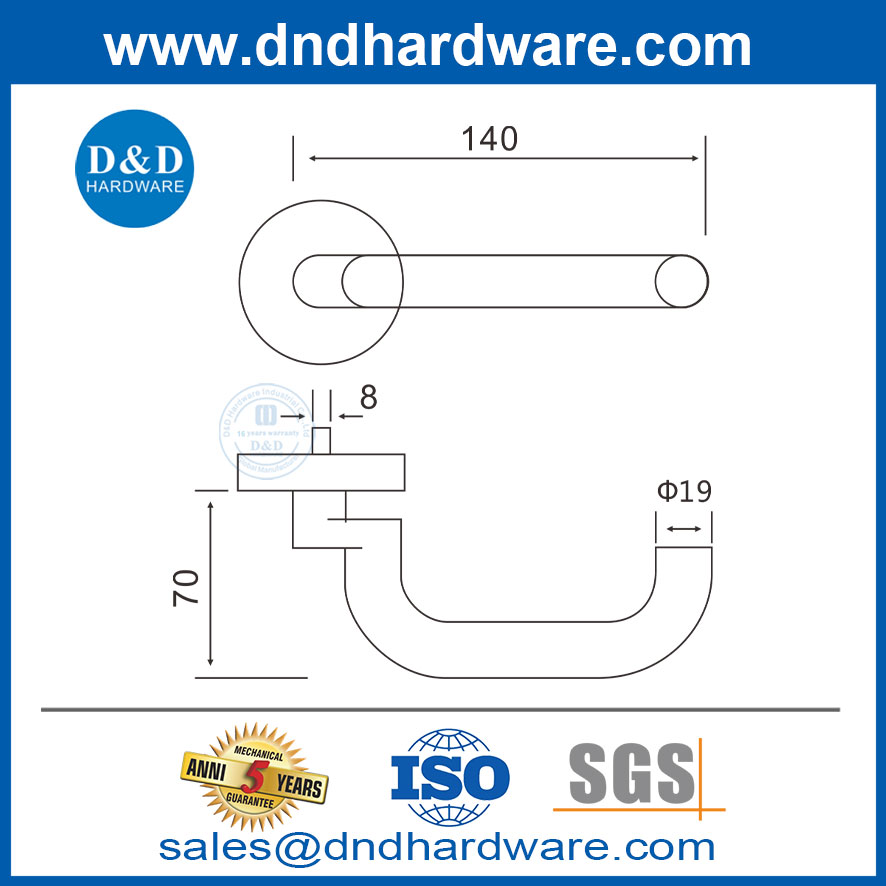 ประตูคันโยกเชิงพาณิชย์ที่จับสแตนเลสภายในคันโยกประตูมือจับ DDTH024