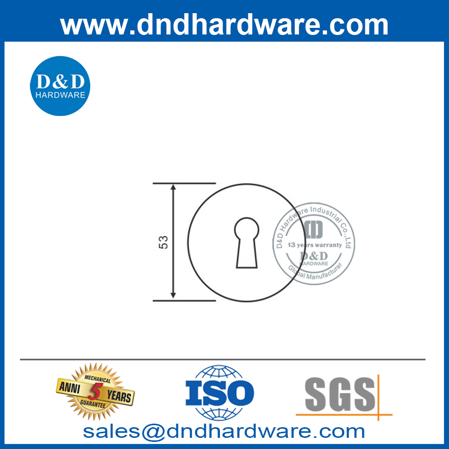 53 มม. รอบยูโรรูกุญแจ Escutcheon ในสแตนเลสสตีล DDES007