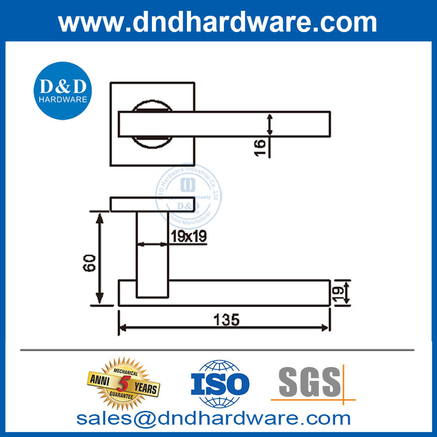 การออกแบบง่ายสแตนเลสสแควร์สแควร์ท่อกลวงกลวงประตูมือจับ DDTH048