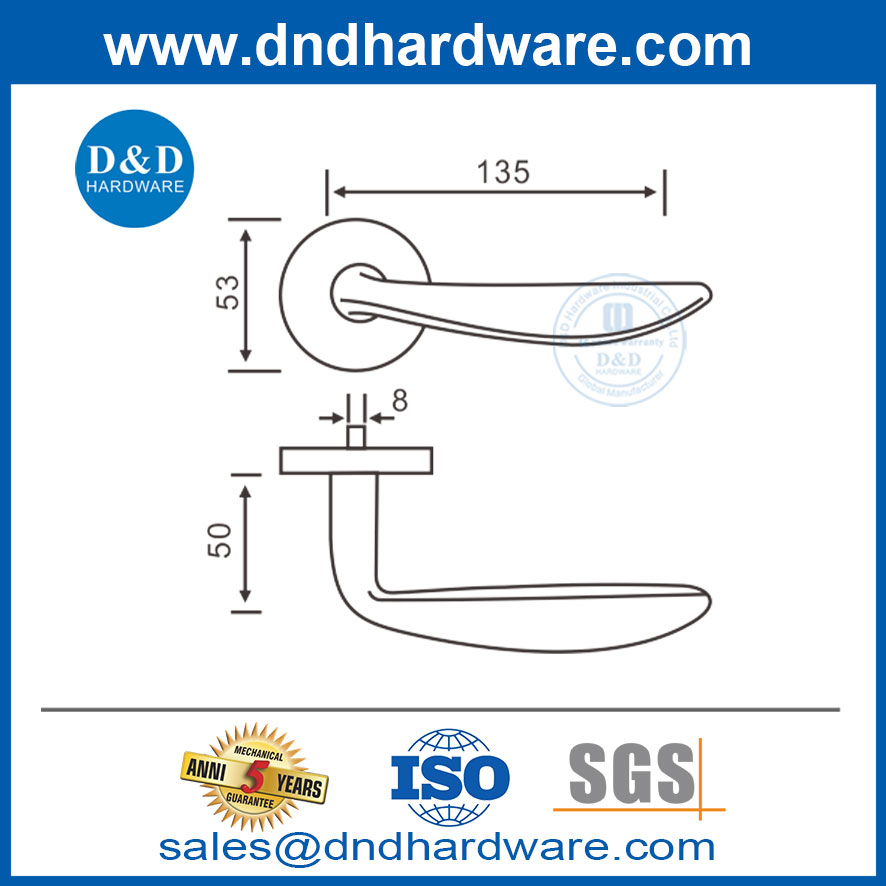 ประตูมือจับภายในรูปแบบคันโยกสแตนเลสเข้าประตูมือจับ DDSH019